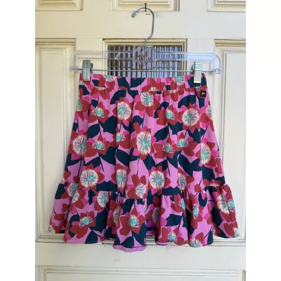 Tea Collection Girls Skirt Size 10 Floral Print Ruffle Hem Pink Red Cute - Picture 2 of 5